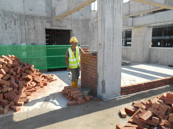 Jasin Malaysia September 2016 Nşaat Alanında Inşaat Halindeki Tuğla Duvar — Stok fotoğraf