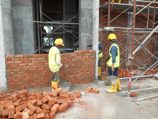 Jasin Malaisie Septembre 2016 Assemblage Murs Briques Exécution Cours Construction — Photo