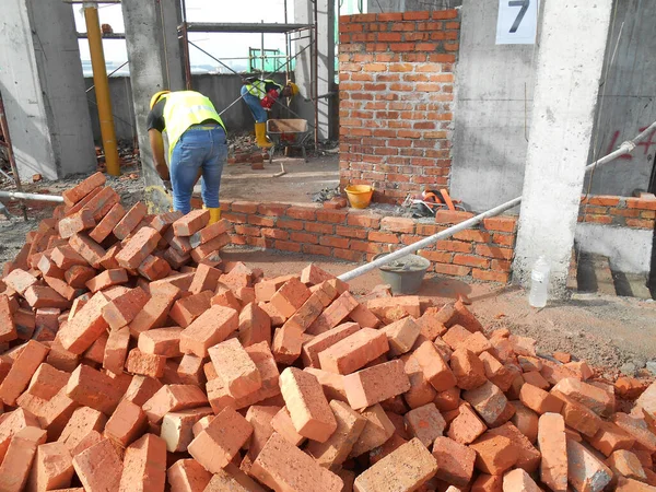 Jasin Malaysia Wrzesień 2016 Cegła Murowa Wykonanie Budowie Placu Budowy — Zdjęcie stockowe