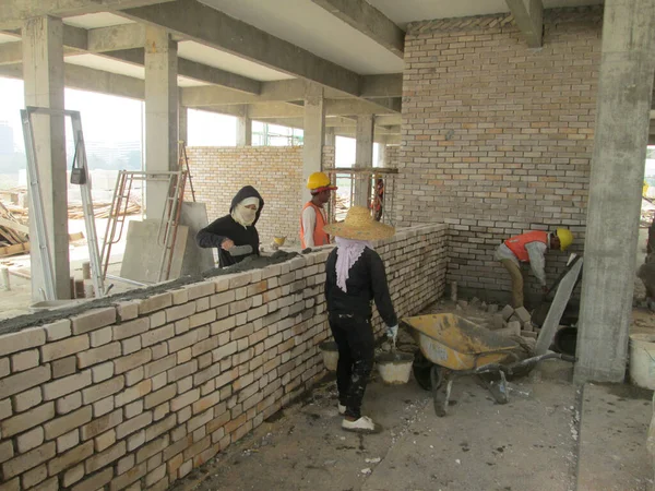 Jasin Malaisie Septembre 2016 Assemblage Murs Briques Exécution Cours Construction — Photo