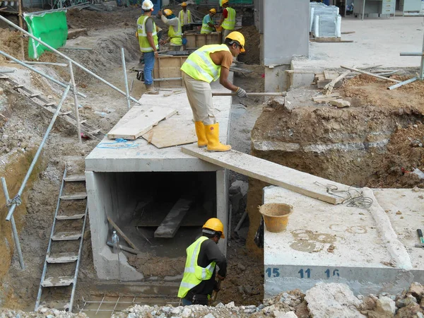 Sendayan Malaysia January 2017 Underground Precast Concrete Drainage Construction Construction — Stock Photo, Image