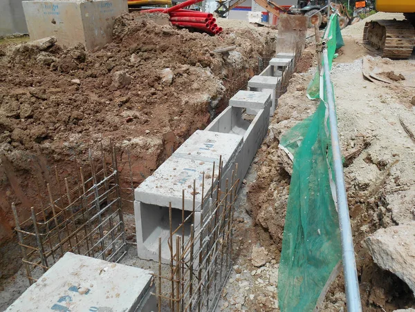 Sendayan Malasia Enero 2017 Drenaje Subterráneo Hormigón Prefabricado Construcción Sitio — Foto de Stock