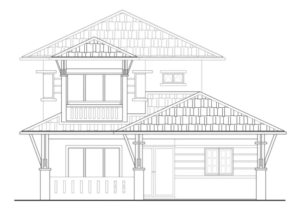 Cad Story House External Elevation Drawing Complete Facade Decoration Window — Foto de Stock