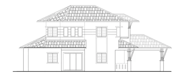 Cad Casa Pisos Elevación Exterior Dibujo Completo Con Decoración Fachada — Foto de Stock