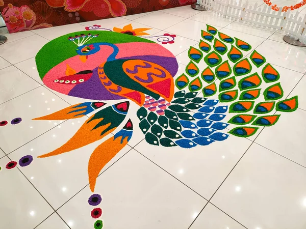 Selangor Malaysia October 2021 Attractive Deepavali Kolam Design Built Using — стокове фото