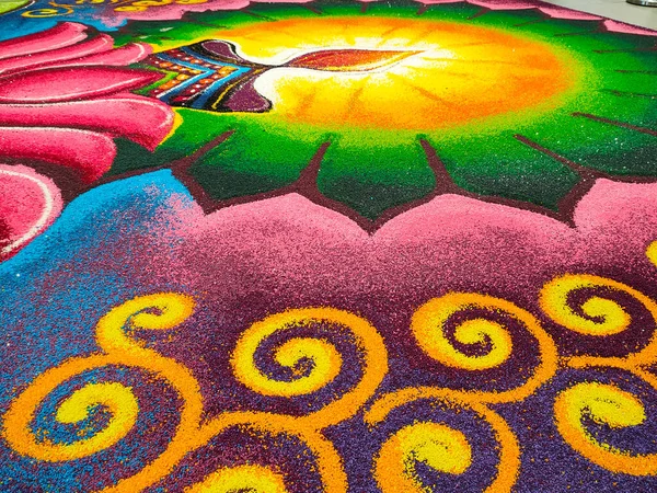 Selangor Malaysia October 2021 Attractive Deepavali Kolam Design Built Using Stock Image