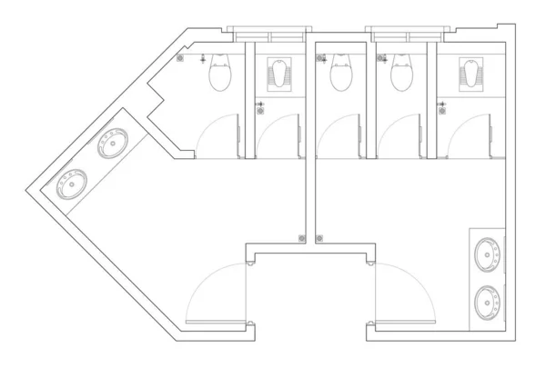 Architectural Cad Layout Drawing Male Toilet Female Toilet Each Which — Foto Stock