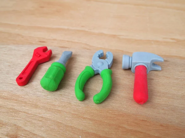 Tischlerwerkzeuge Aus Gummi Hergestellt Miniaturformat Bunt Kinder Interessieren — Stockfoto