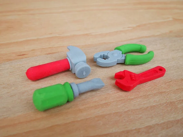 Tischlerwerkzeuge Aus Gummi Hergestellt Miniaturformat Bunt Kinder Interessieren — Stockfoto