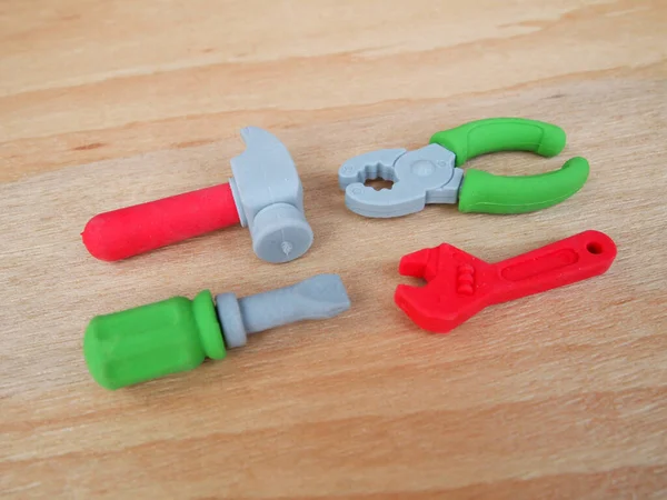 Carpenter Tools Made Rubber Made Miniature Size Colorful Interest Children — Stock Photo, Image