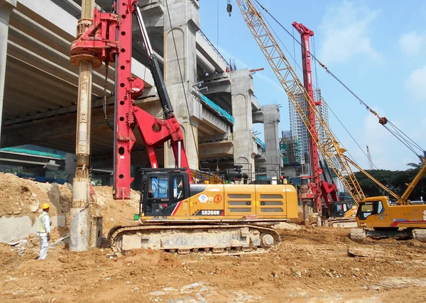 Kuala Lumpur Malásia Março 2022 Máquina Estacas Furo Canteiro Obras — Fotografia de Stock