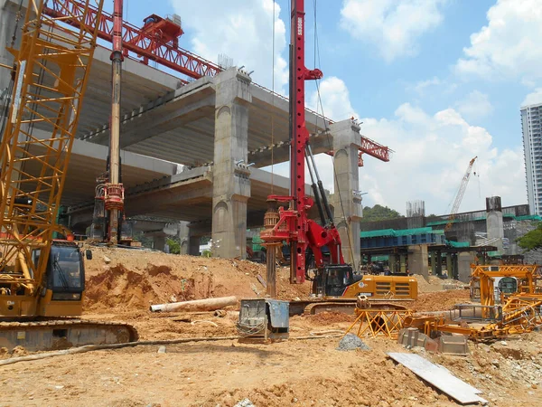 Kuala Lumpur Malásia Março 2022 Máquina Estacas Furo Canteiro Obras — Fotografia de Stock