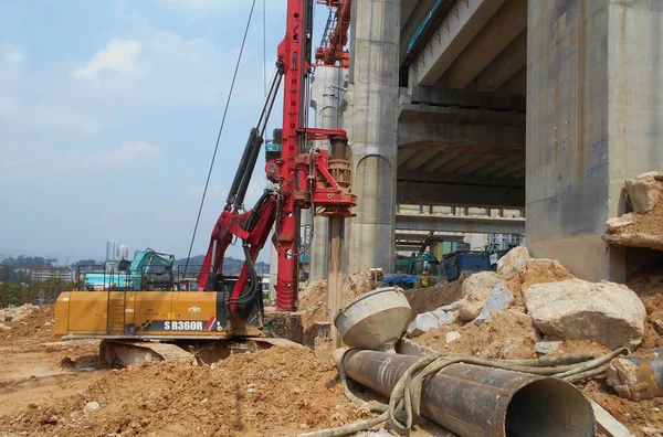 Куала Лумпур Малайзия Марта 2022 Буровая Свайная Установка Строительной Площадке — стоковое фото