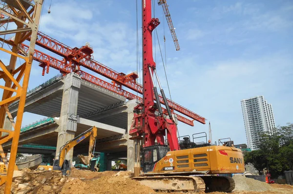 Kuala Lumpur Malaysia March 2022 Vrtací Stroj Staveniště Stroj Poháněl — Stock fotografie