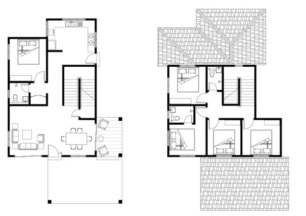 Cad Story House Layout Plan Drawing Bedrooms Complete Bathrooms Balcony — Zdjęcie stockowe