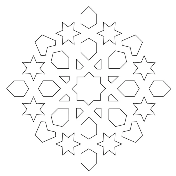 2D CAD drawing of Islamic geometric pattern. Islamic patterns use elements of geometry that are repeated in their designs. The pattern is drawn in black and white.