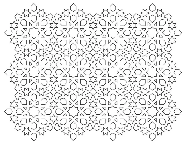 2D CAD drawing of Islamic geometric pattern. Islamic patterns use elements of geometry that are repeated in their designs. The pattern is drawn in black and white.