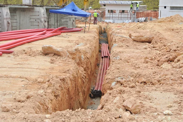 Selangor Malaysia August 2021 Heavy Duty Underground Pipes Lay Ground — стокове фото