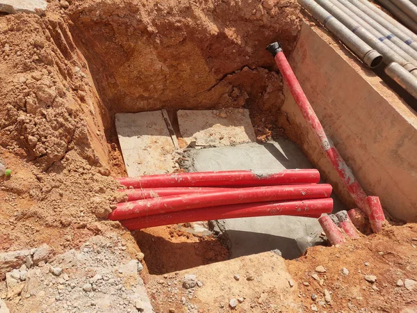 Selangor Malaysia August 2021 Heavy Duty Underground Pipes Lay Ground — Zdjęcie stockowe