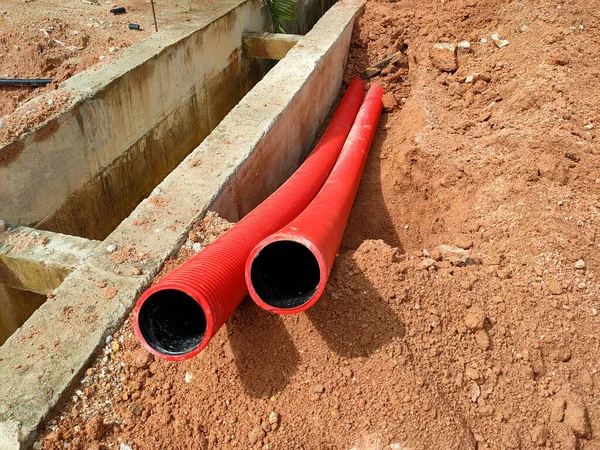 Selangor Malaysia August 2021 Heavy Duty Underground Pipes Lay Ground — Foto de Stock
