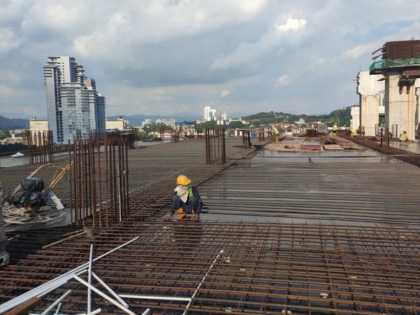 Melaka Malaysia July 2021 Floor Slab Reinforcement Bar Installed Timber — 图库照片