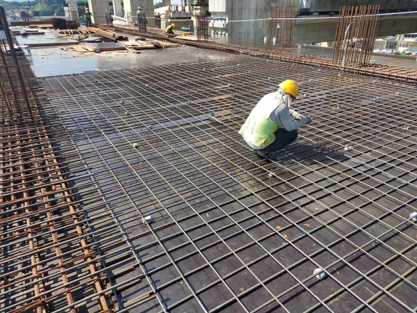 Melaka Malaysia July 2021 Floor Slab Reinforcement Bar Installed Timber — Foto Stock