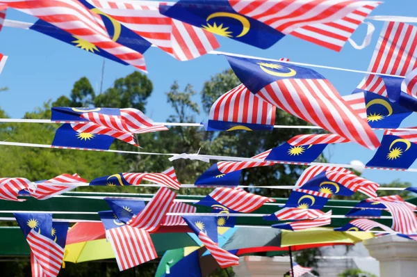 Selangor Malaysia August 2021 Several Small Malaysian Flags Tied Together — Stock Photo, Image