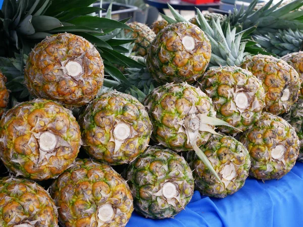 Pineapples that have been picked are displayed for sale. Pineapples are tropical fruits. Pineapple is suitable to be eaten as it is or used as a cooking ingredient.