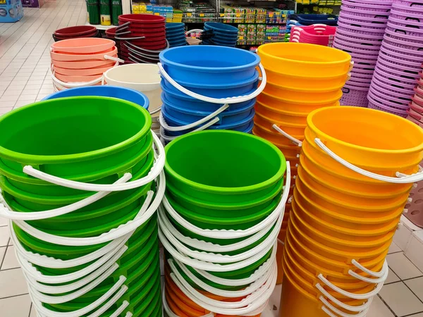 Selangor Malaysia June 2022 Several Plastic Buckets Various Colors Sizes — Photo