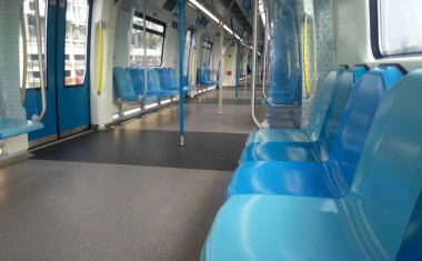 KUALA LUMPUR, MALAYSIA -JANUARY 12, 2017: Interior of new Mass Rapid Transit train or known as MRT. New launch modern overhead electric train in Malaysia.  