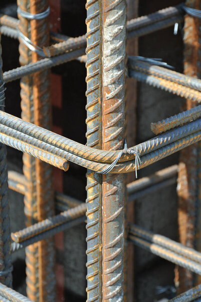 MALACCA, MALAYSIA -JULY 16, 2016: Hot rolled deformed steel bars or steel reinforcement bar at construction site. It is use to strengthen concrete known as reinforcement concrete. 