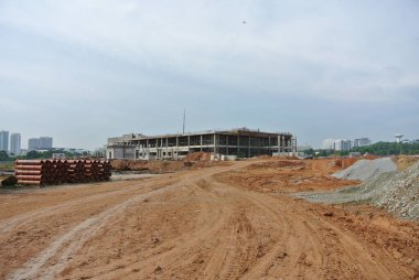 MALACCA, MALAYSIA -JUNE 13, 2016: Construction site in progress at Kuala Lumpur, Malaysia during daytime. Daily activity is ongoing. 