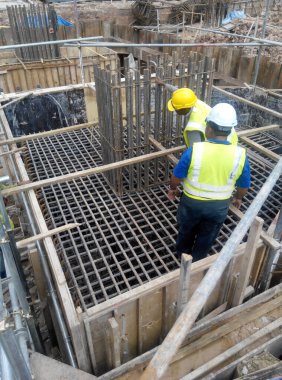 JOHOR, MALAYSIA -DECEMBER 9, 2015: Pile cap reinforcement bar fabricated by construction workers at the construction site in Johor, Malaysia.