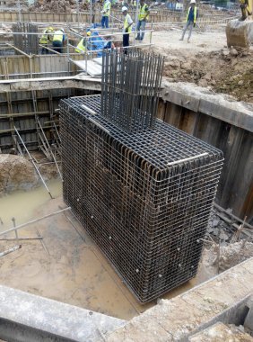 JOHOR, MALAYSIA -DECEMBER 9, 2015: Pile cap reinforcement bar fabricated by construction workers at the construction site in Johor, Malaysia.