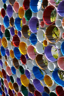 PUTRAJAYA, MALAYSIA -MAY 30, 2016: Unplasticized polyvinyl chloride or uPVC pipes bonded together and painted colorful.
