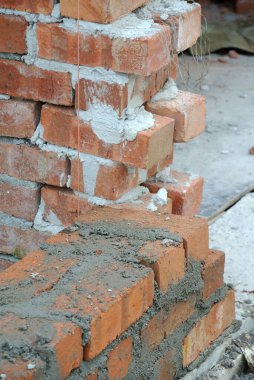 MELAKA, MALAYSIA -APRIL 08, 2016: Clay brick arranged to form brick wall. 