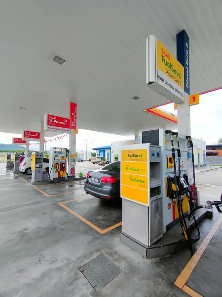 Johor Malaysia Aprile 2022 Stazione Servizio Shell Funzione Clienti Fermano — Foto Stock