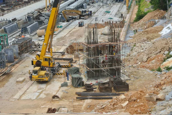 Johor Malaysia June 2022 Construction Site Progress 建筑工程正在分阶段进行 建筑工人在严格的安全监督下工作 — 图库照片