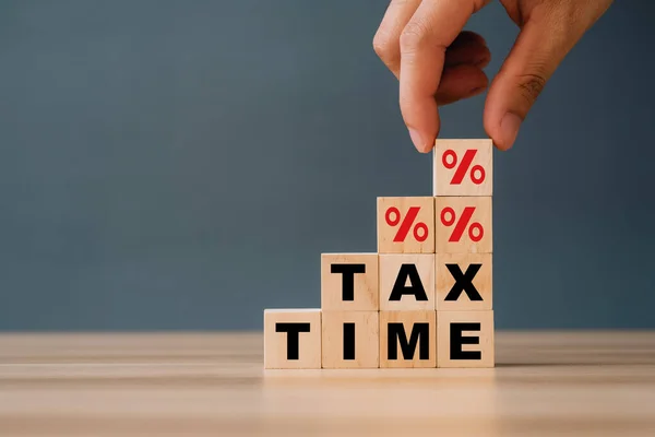 Bloco Madeira Incluindo Impostos Estado Pagamento Impostos Governante Finanças Cálculo — Fotografia de Stock