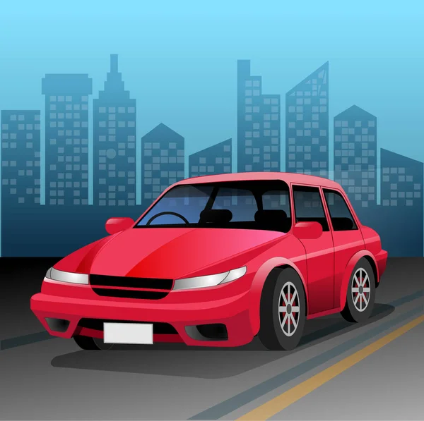 Ilustración Vectorial Coche Rojo Sobre Fondo Edificio Urbano — Archivo Imágenes Vectoriales