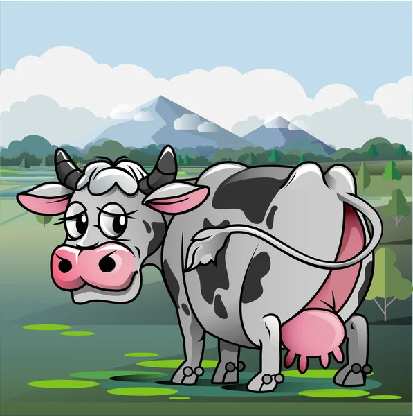 Eine Kuh Auf Der Weide Vektorillustration — Stockvektor