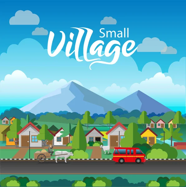 Vector Illustration View Small Village — Stock Vector