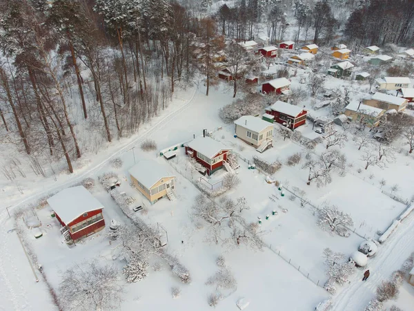 Aerial view of cottages covered with snow in Finland. — Stock Photo, Image