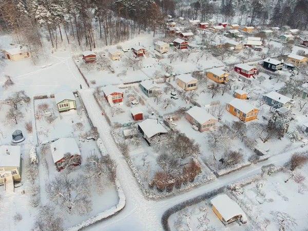 Aerial view of cottages covered with snow in Finland. — Stock Photo, Image