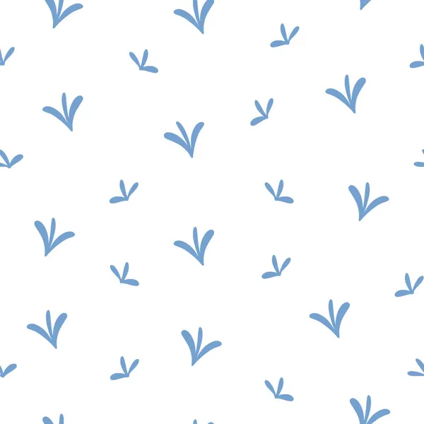 Abstrakt gräs eller blad klotter sömlös mönster. Hand dras blommigt motiv blå monokrom trendig bakgrund. — Stock vektor