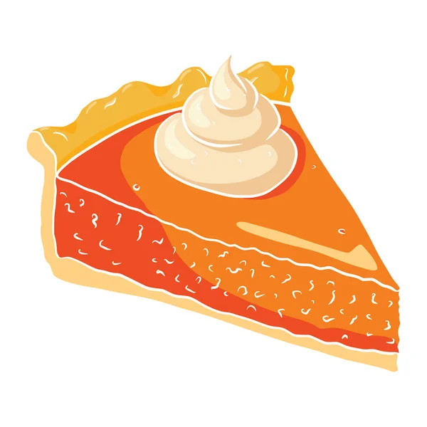 Tarte à la citrouille. Thanksgiving Food dessin animé de style croquis. Plat de citrouille de vacances d'automne pour autocollants, invitation d'Halloween, récolte, logo, recette, menu et carte de vœux décoration — Image vectorielle