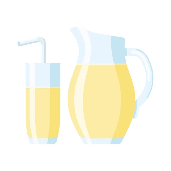 Glas Och Kanna Lemonad Platt Stil Färsk Frukt Dryck Ikon — Stock vektor