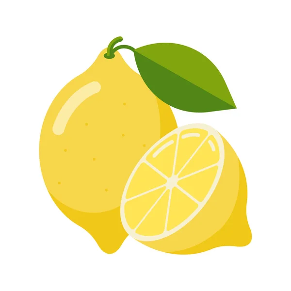 Fresh Lemon Fruit Icon Flat Style Sliced Ripe Citrus Illustration — Stock Vector