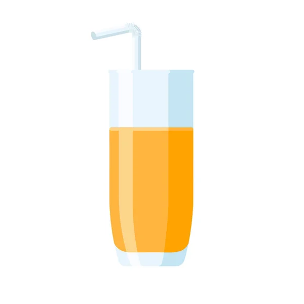 Ett Glas Apelsinjuice Med Dricksugrör Platt Stil Färsk Frukt Dryck — Stock vektor