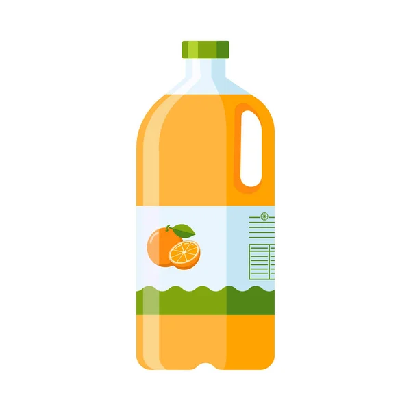 Plastflaska Med Apelsinjuice Platt Stil Citrusdrycksikon För Logotyp Meny Emblem — Stock vektor